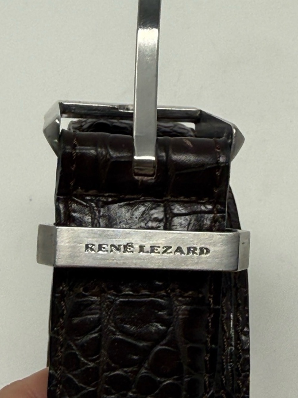 René Lezard Croc Embossed Leather Belt Black Italy Size 100